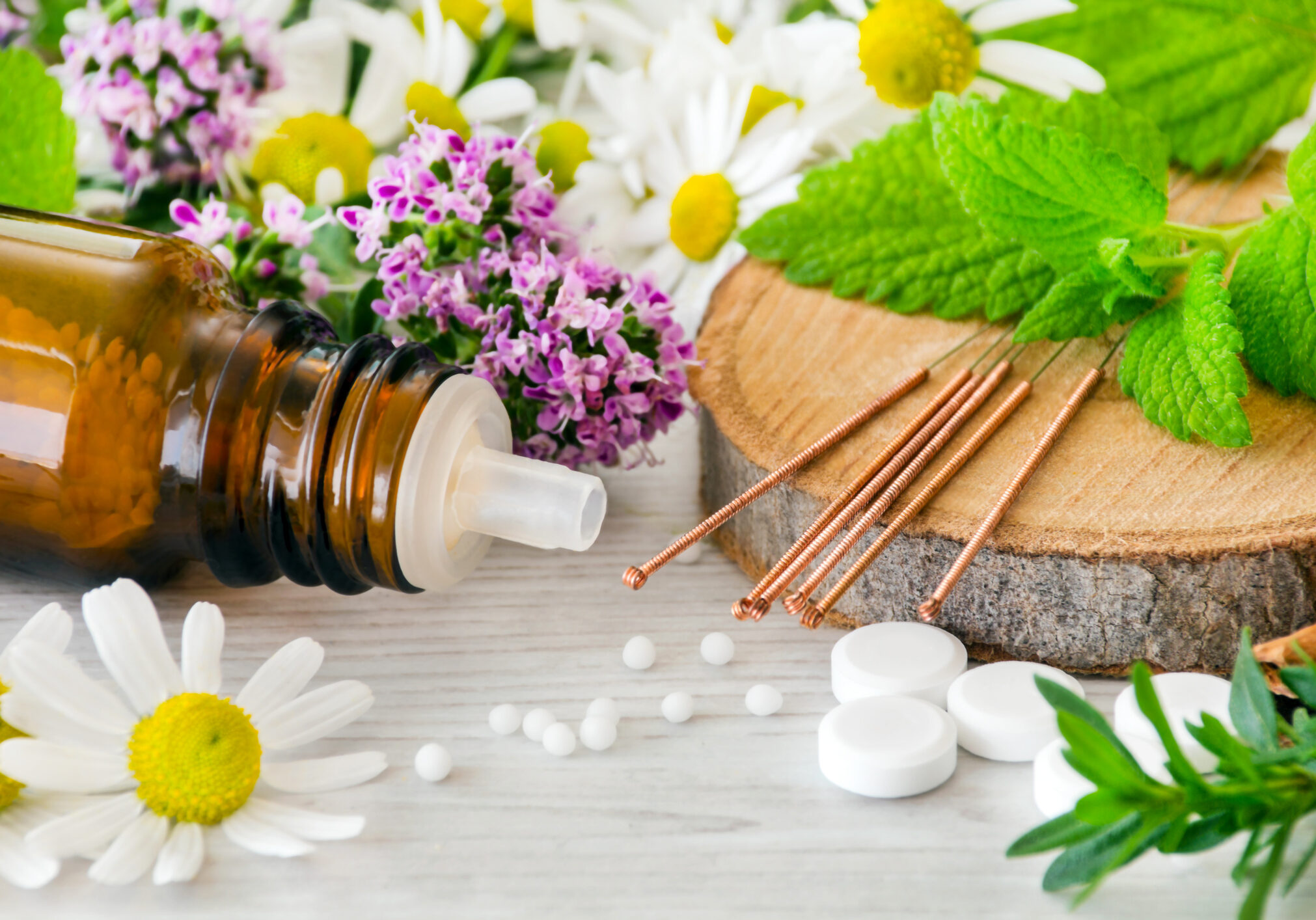 Alternative medicine with acupuncture and globules
